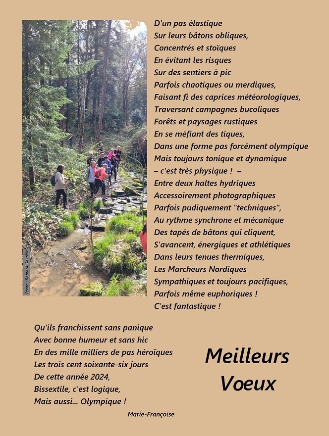 Voeux 2024 pour les Marcheurs Nordiques de Luxeuil Athl 70 Texte: Marie-Franoise Godey -- Photo: Le pittoresque ruisseau des Pochattes dans la ferique fort fougerollaise par Bernard Gavoille